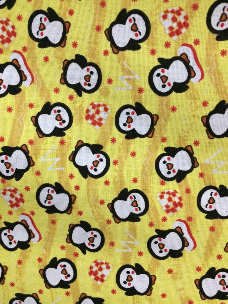 Tecido Tricoline Mini Pinguins Amarelo