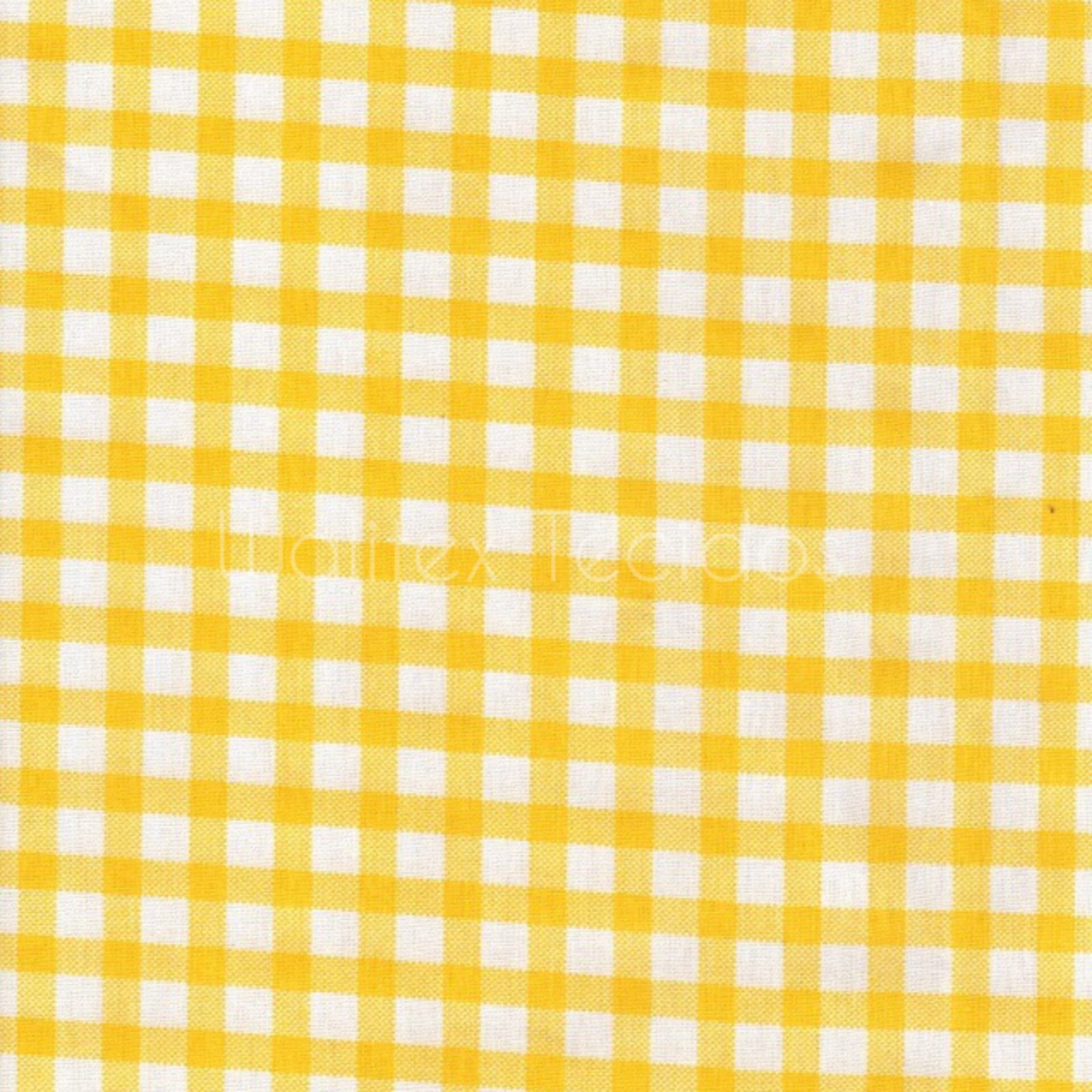 Tecido Tricoline Digital Xadrez Amarelo Azul Fundo Bege